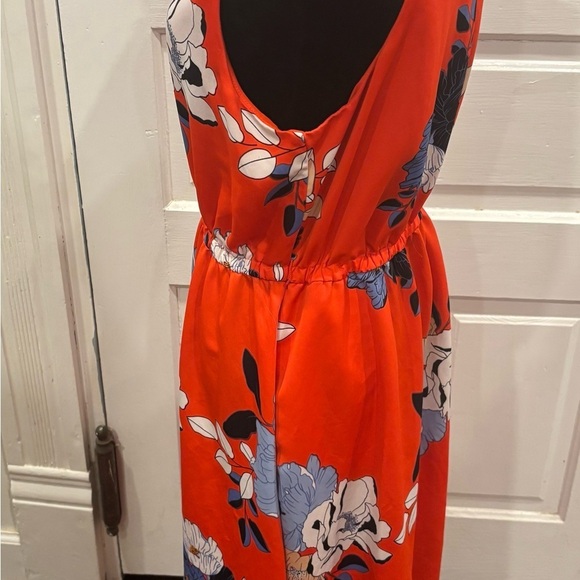 Rachel Roy Conchetta Red Floral Crepe High Low Ruffle Collar Dress Sz Large - Picture 6 of 10